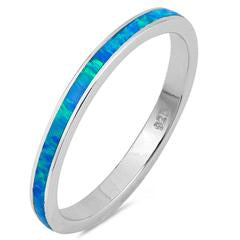 Full Eternity Stackable Band Ring Lab Created Blue Opal 925 Sterling Silver